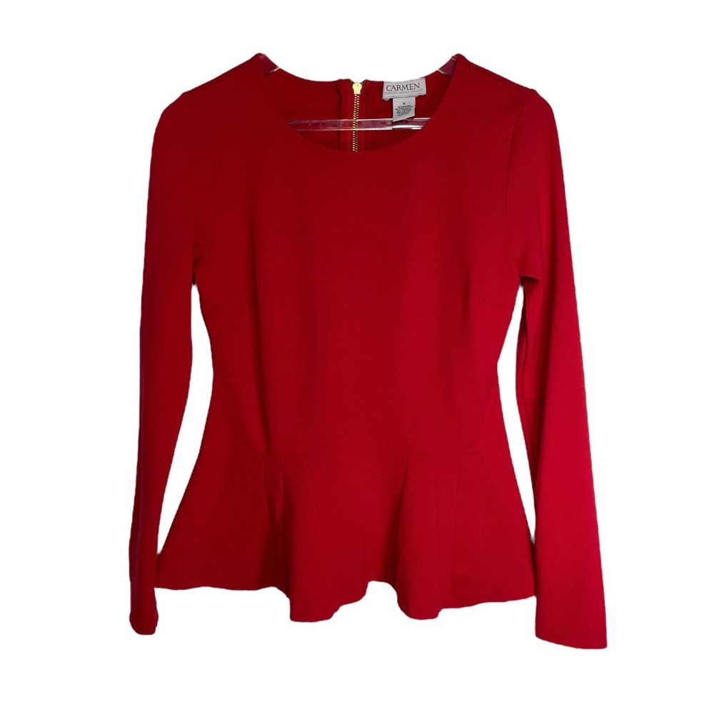 Carmen Marc Valvo Pleated Ponte Knit Peplum Top Size Small